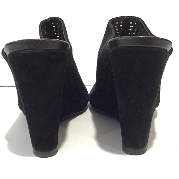 JOIE laser cut black suede wedge sandals sz 6 - Picture 4 of 8